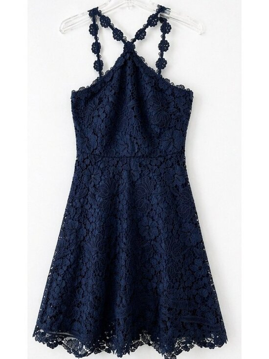 Eliza J Dresses & Skirts - Eliza J Navy Lace Dress Size 10 Fit Flare Sleeveless Floral Cocktail Party NWT